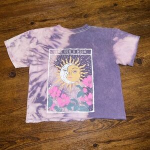 Fifth Sun Purple Tie Dye Sun & Moon Tarot Graphic Crop Short Sleeve Top Size XS